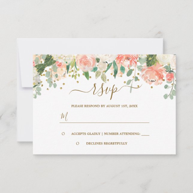 Blush Floral Rose Gold Confetti RSVP (Devant)