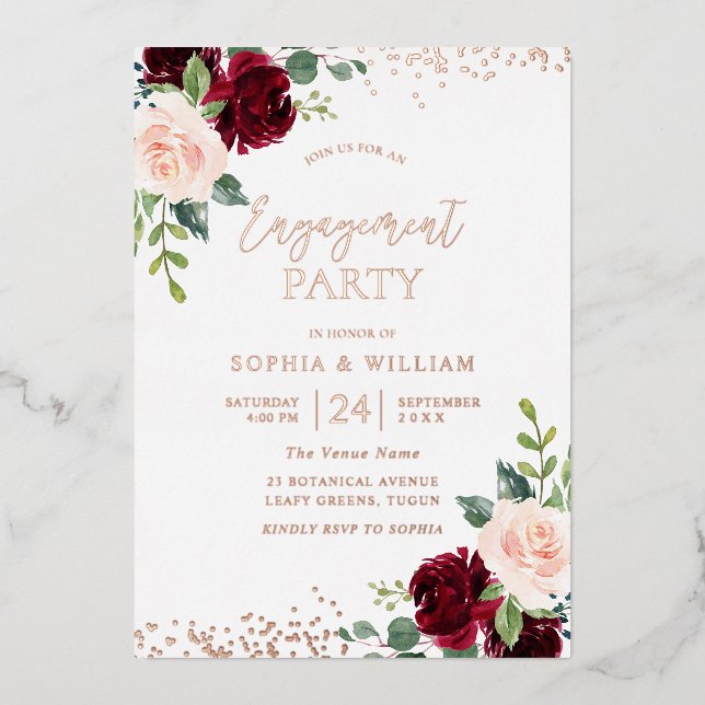  Blush Floral Rose Gold Foil Engagement Party (Front)