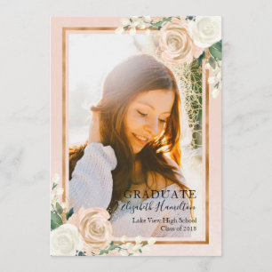 Blush Floral & Rose Gold Graduation Announcement