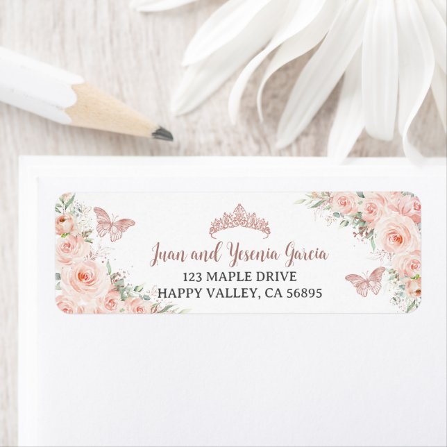 Blush Floral Rose Gold Quinceanera Adresse de reto (En situation)