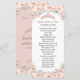 Blush Floral Rose Gold Quinceanera Day Timeline Program