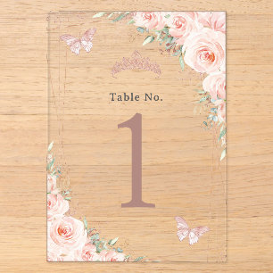 Blush Floral Rose Gold Quinceanera XV Table Number