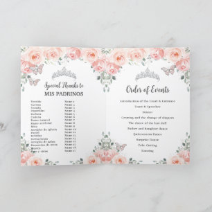 Blush Floral Silver Quinceañera Order of Events Program