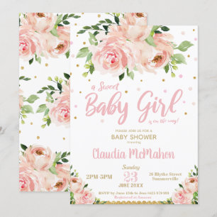Blush Floral Sweet Baby Girl Shower Pink & Gold Invitation