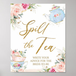 Blush Floral Tea Party Spill the Tea Bridal Shower Poster