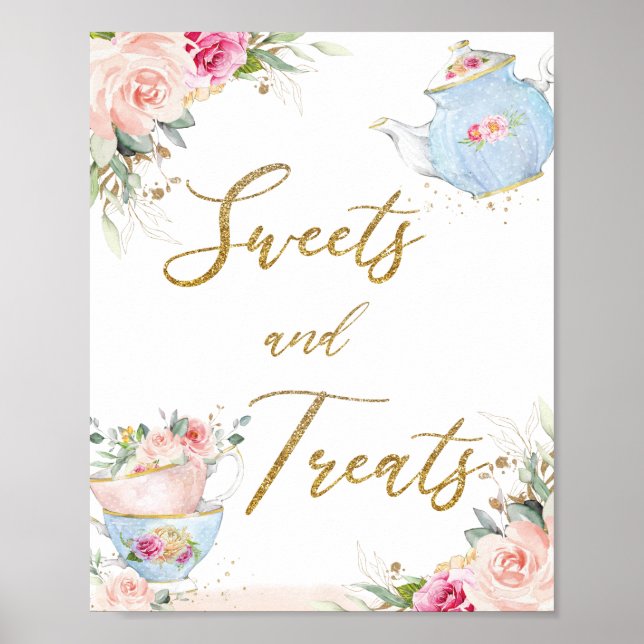 Blush Floral Tea Party Sweets & Treats Bridal Baby Poster (Front)