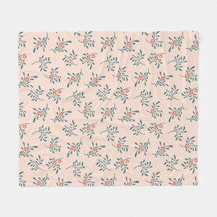 Blush Floral Teal Botanical Pattern Fleece Blanket