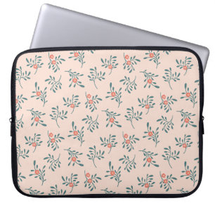 Blush Floral Teal Botanical Pattern Laptop Sleeve