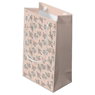 Blush Floral Teal Botanical Pattern Small Gift Bag