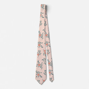 Blush Floral Teal Botanical Pattern Tie