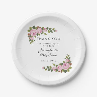 Blush Floral Thank You Baby Shower Paper Plate