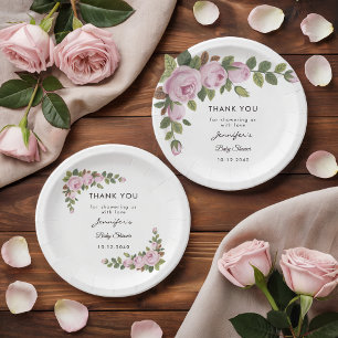Blush Floral Thank You Baby Shower Paper Plate