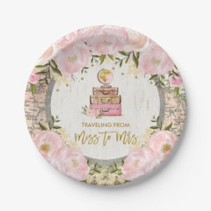 Blush Floral Travelling from Miss to Mrs Shower Paper Plate