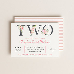 Blush Floral TWO   2nd Birthday Party Invitation