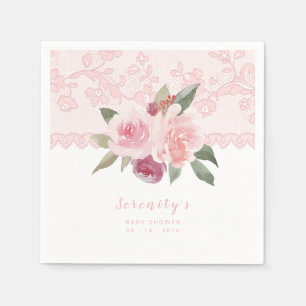 blush floral vintage lace baby shower napkin