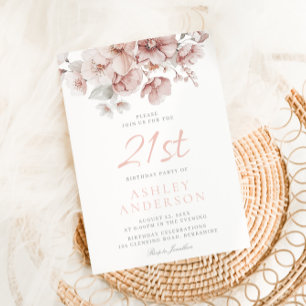 Blush Floral Watercolor 21st Birthday Invitation