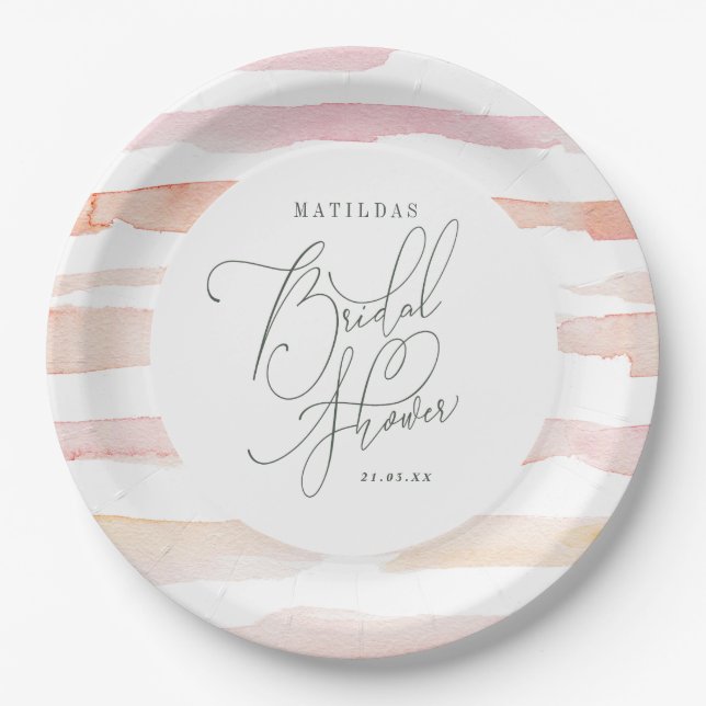Blush floral watercolor Bridal shower Paper Plate (Front)
