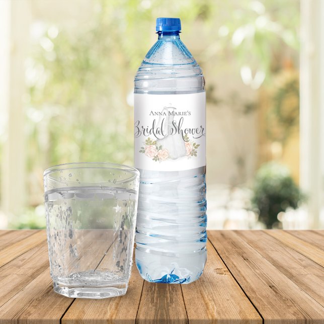 Blush Floral Watercolor Bridal Shower  Water Bottle Label (Creator Uploaded)