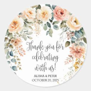 Blush Floral Watercolor Flat Thank You Classic Round Sticker