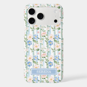 Blush Floral Watercolor Striped Personalized