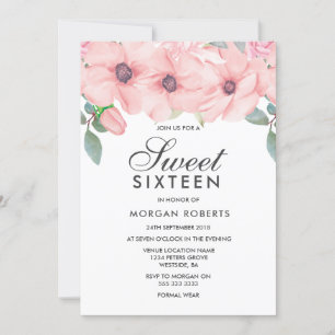 Blush Floral Watercolor Sweet 16 Invitation