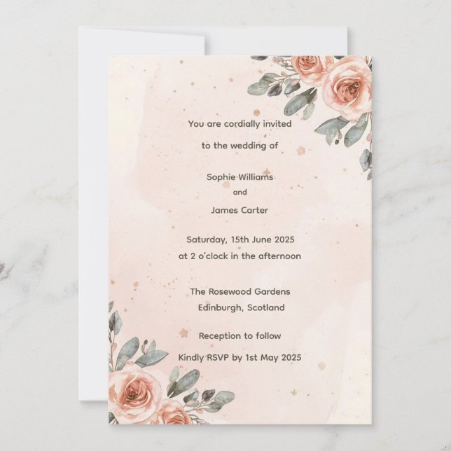 Blush Floral Watercolour Wedding Invite (Front)