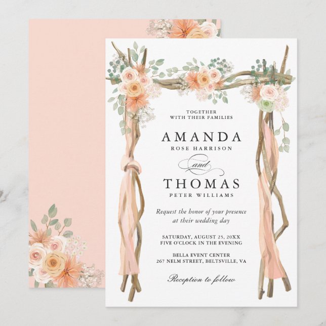 Blush Floral Wedding Arch Invitation (Front/Back)