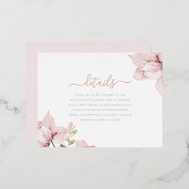 Blush Floral Wedding Details Enclosure Card (Front/Back)