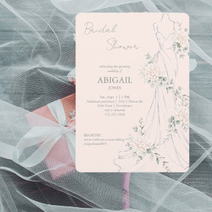 Blush Floral Wedding Dress Elegant Bridal Shower Invitation