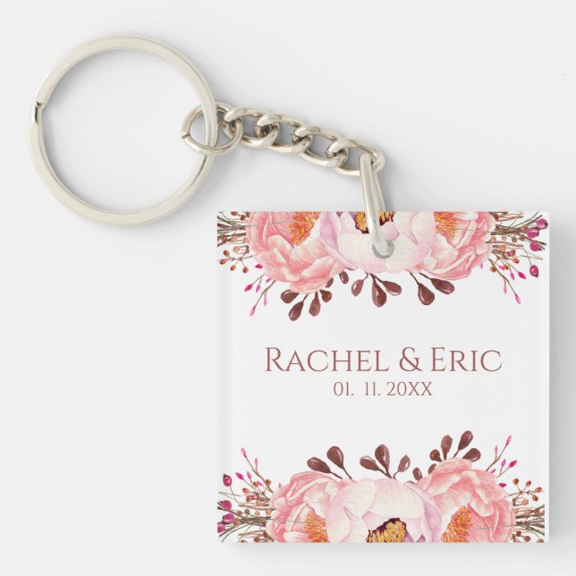 Blush Floral Wedding Favour Acrylic Keychain (Front)