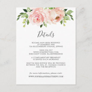 Blush Floral Wedding Guest Details Information Enclosure Card