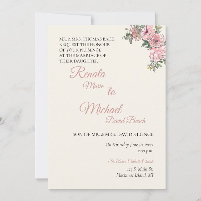 Blush Floral  Wedding Invitation (Front)