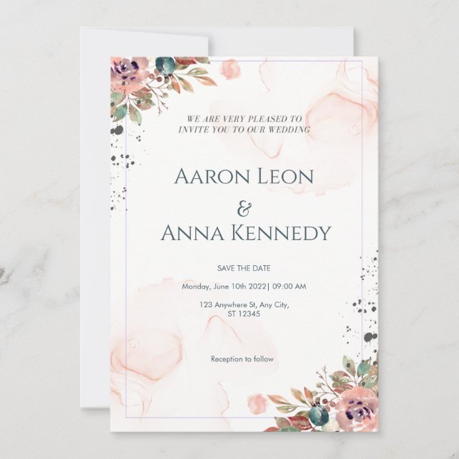 Blush Floral  Wedding Invitation  (Front)