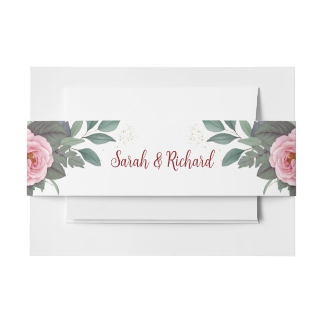 Blush Floral Wedding Invitation Belly Band (Front Example)