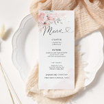 Blush floral wedding menu card<br><div class="desc">Elegant blush roses wedding menu card.
Matching items available. Check the collection.</div>