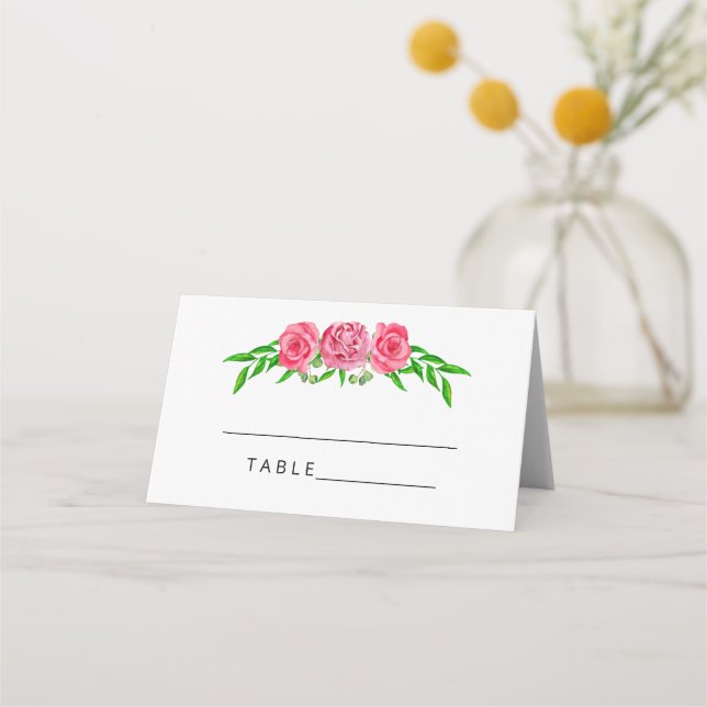 Blush floral wedding place cards (Front)