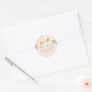 Blush Floral Wedding Return Address Custom  Classic Round Sticker