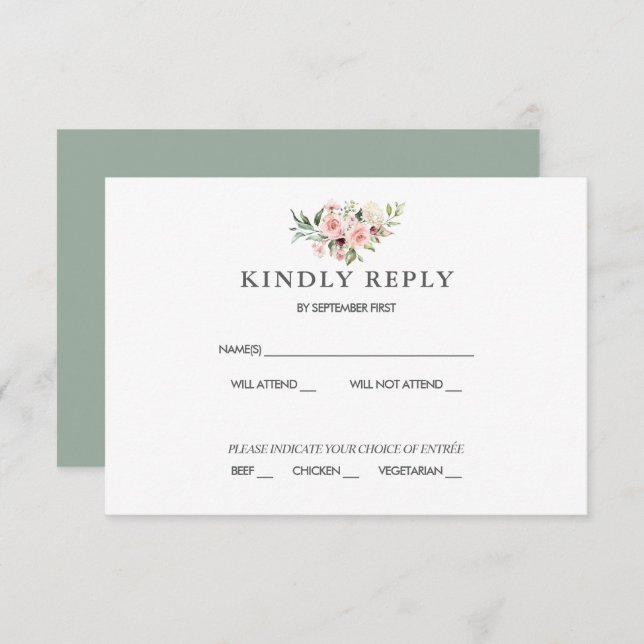 Blush Floral Wedding RSVP Card (Front/Back)