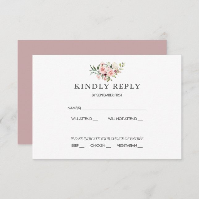 Blush Floral Wedding RSVP Card (Front/Back)