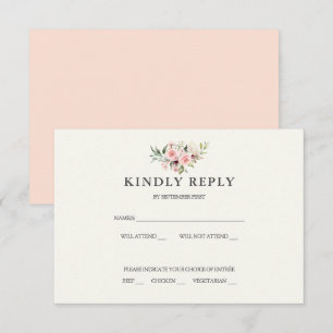Blush Floral Wedding RSVP Card - Cream