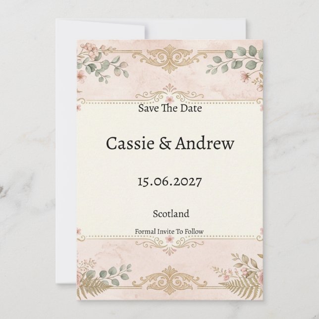 Blush Floral Wedding Save The Date (Front)