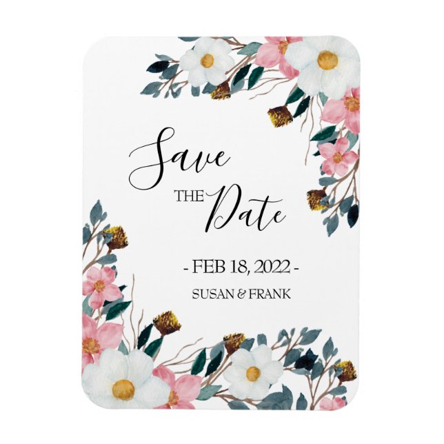 Blush Floral Wedding Save the Date Magnet (Vertical)