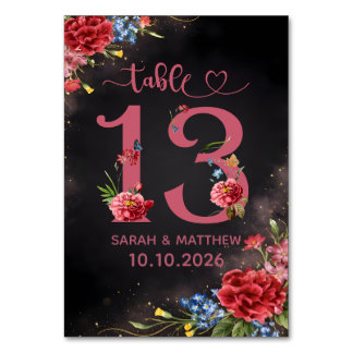 Blush Floral Wedding Table Number 13 Card