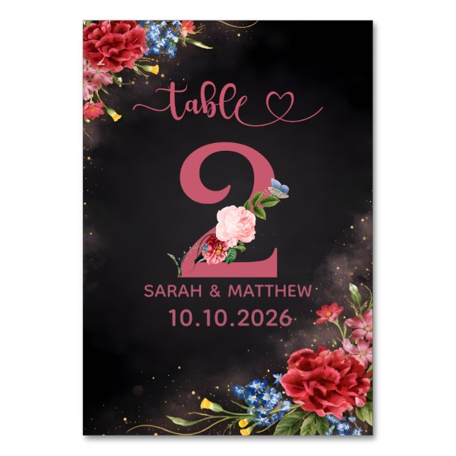 Blush Floral Wedding Table Number 2 Card (Front)