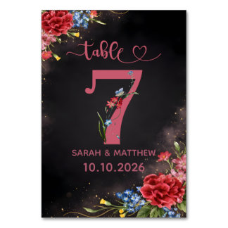 Blush Floral Wedding Table Number 7 Card
