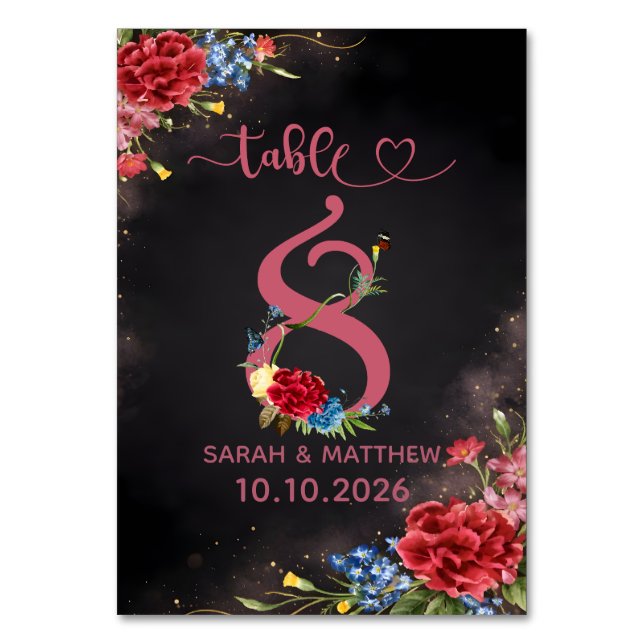 Blush Floral Wedding Table Number 8 Card (Front)