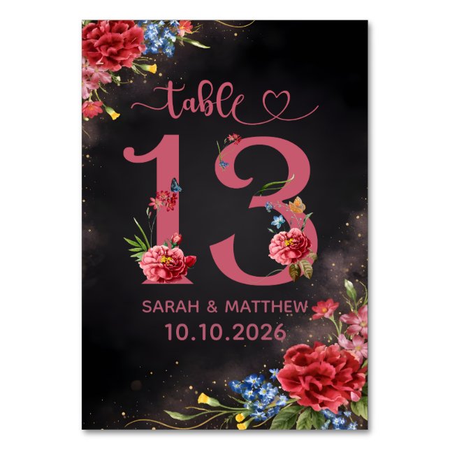 Blush Floral Wedding Table Number Card (Front)