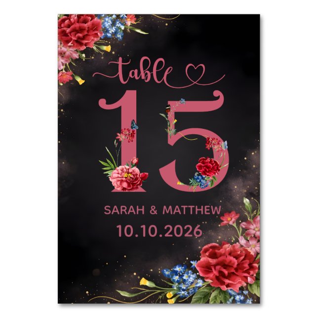Blush Floral Wedding Table Number Card (Front)
