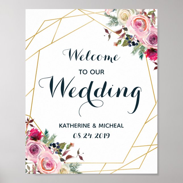 Blush Floral Wedding Welcome Sign (Front)