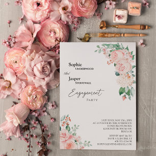 Blush Floral White Engagement Party Invitation